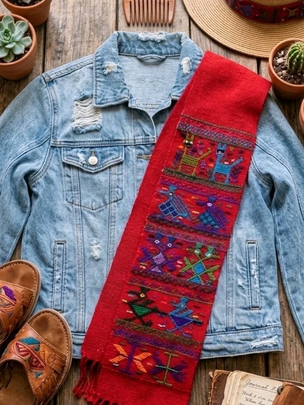 Vtg Mayan Cinta Guatemala Handwoven Embroidered Stole Faja Anthropomorphic